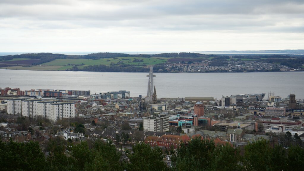 View from Dundee Law, over the city and the River Tay in Scotland, UK.