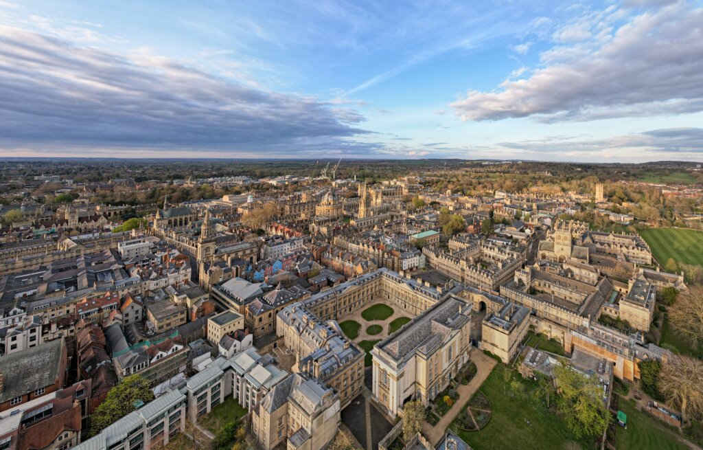 Aerial panorama of Oxford University, England, UK