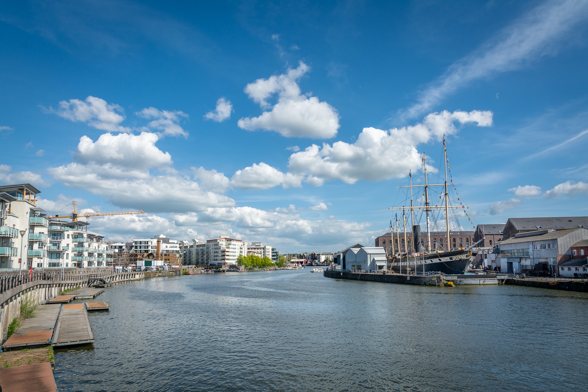 Beautiful Bristol Harbour under the cloudy sky in England